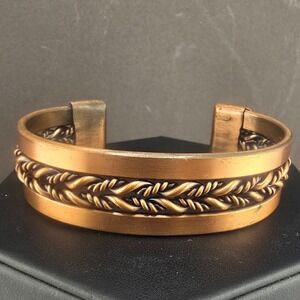 Vintage Estate Cuff Bracelet Copper Tone Braided Rope Twisted 6.25 Inch